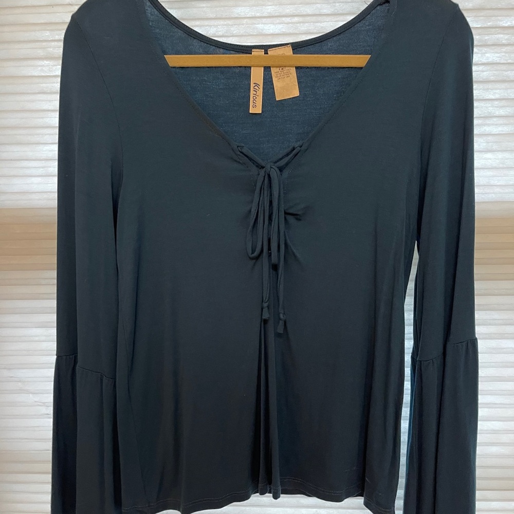 Navy Blue V-Neck Blouse
